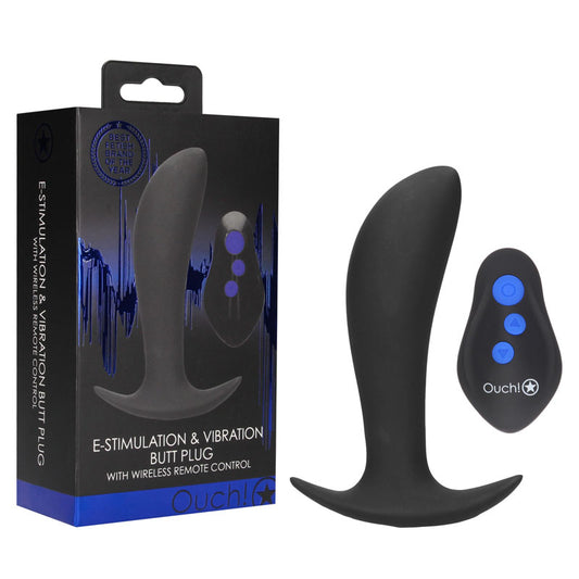 Ouch! E Stim & Vibrating Butt Plug With Wireless Remote Black 12.3 Cm Usb Rechargeable Vibrating Butt Plug With E Stim