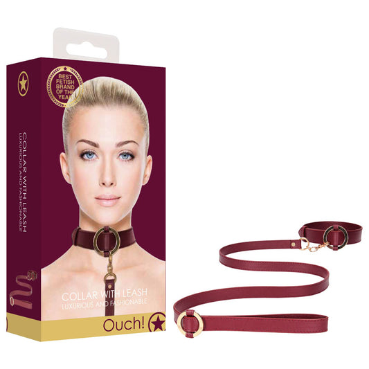 Ouch! Halo Collar With Leash Burgundy Restraint