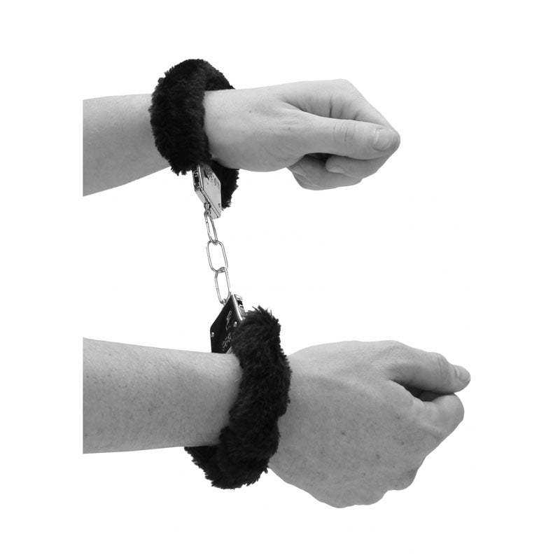 Ouch! Black & White Beginner's Furry Hand Cuffs Black Restraints