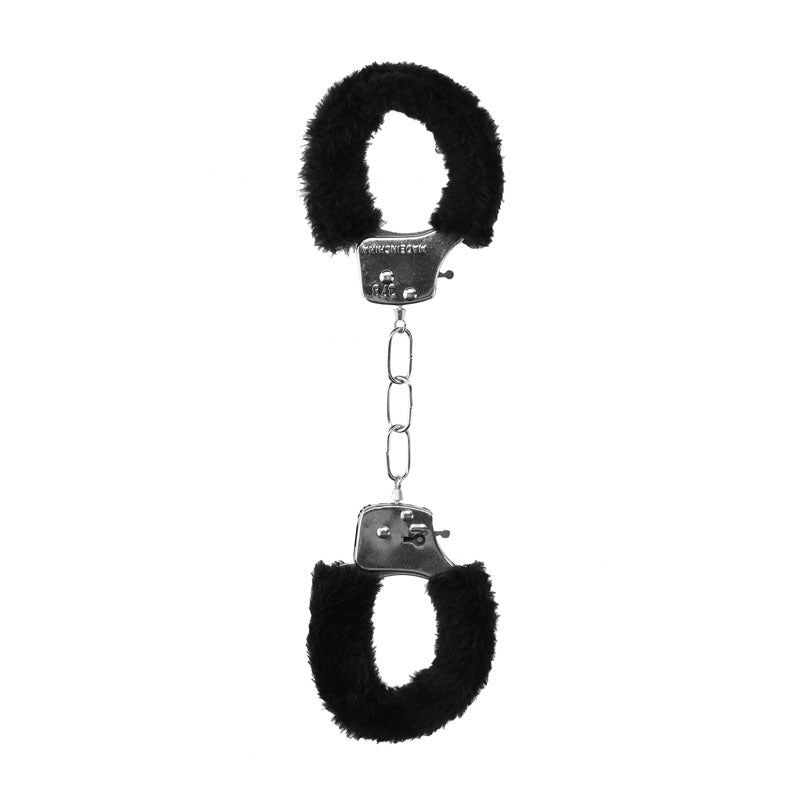 Ouch! Black & White Beginner's Furry Hand Cuffs Black Restraints