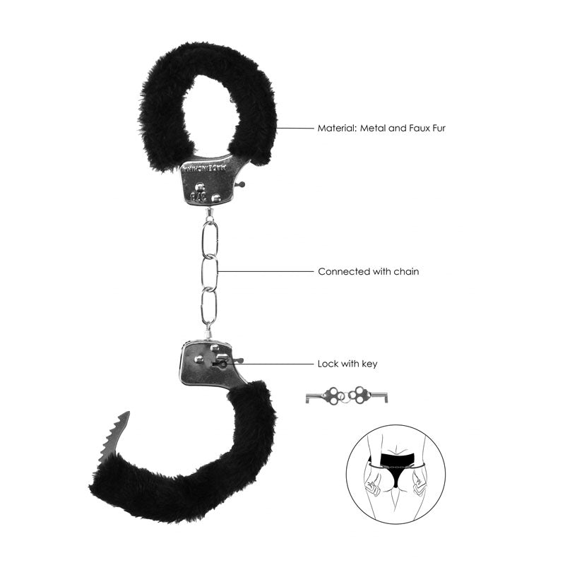 Ouch! Black & White Beginner's Furry Hand Cuffs Black Restraints