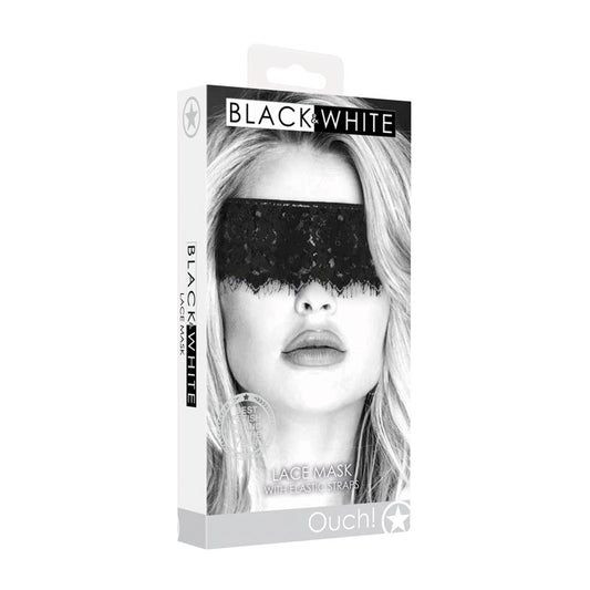 Ouch! Black & White Lace Mask With Elastic Straps Black Eye Restraint