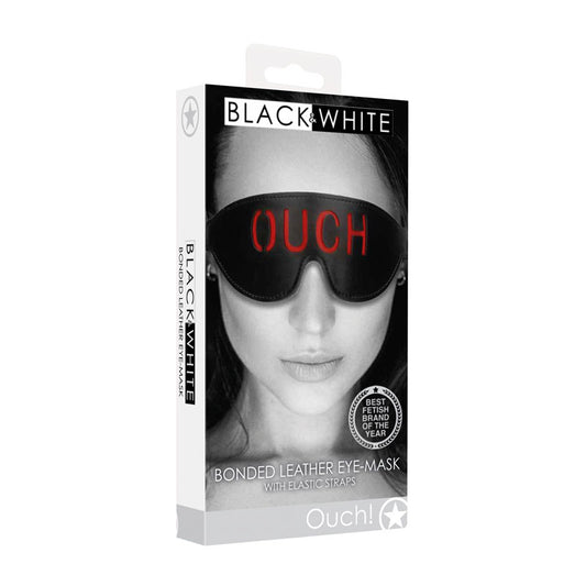Ouch! Black & White Bonded Leather Eye Mask ''Ouch'' Black Eye Restraint