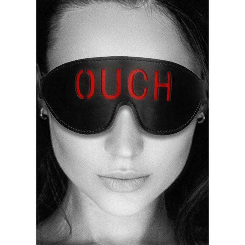 Ouch! Black & White Bonded Leather Eye Mask ''Ouch'' Black Eye Restraint