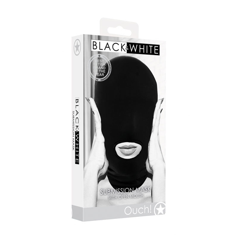 Ouch! Black & White Submission Mask Black Hood Mask