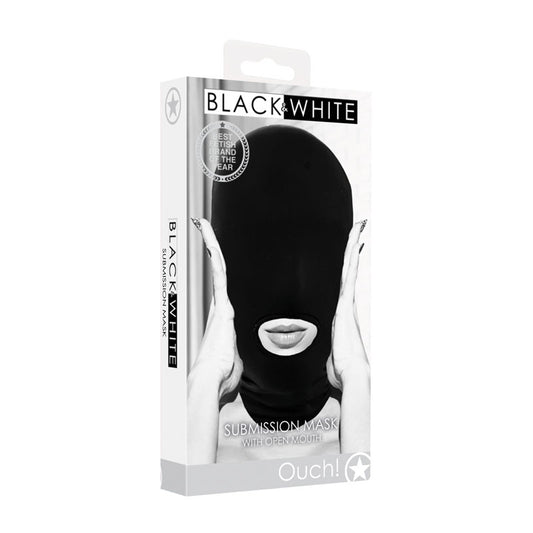 Ouch! Black & White Submission Mask Black Hood Mask