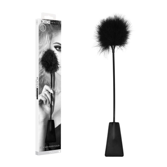 Ouch! Black & White Crop With Feather Tickler Black 44 Cm Feather Crop