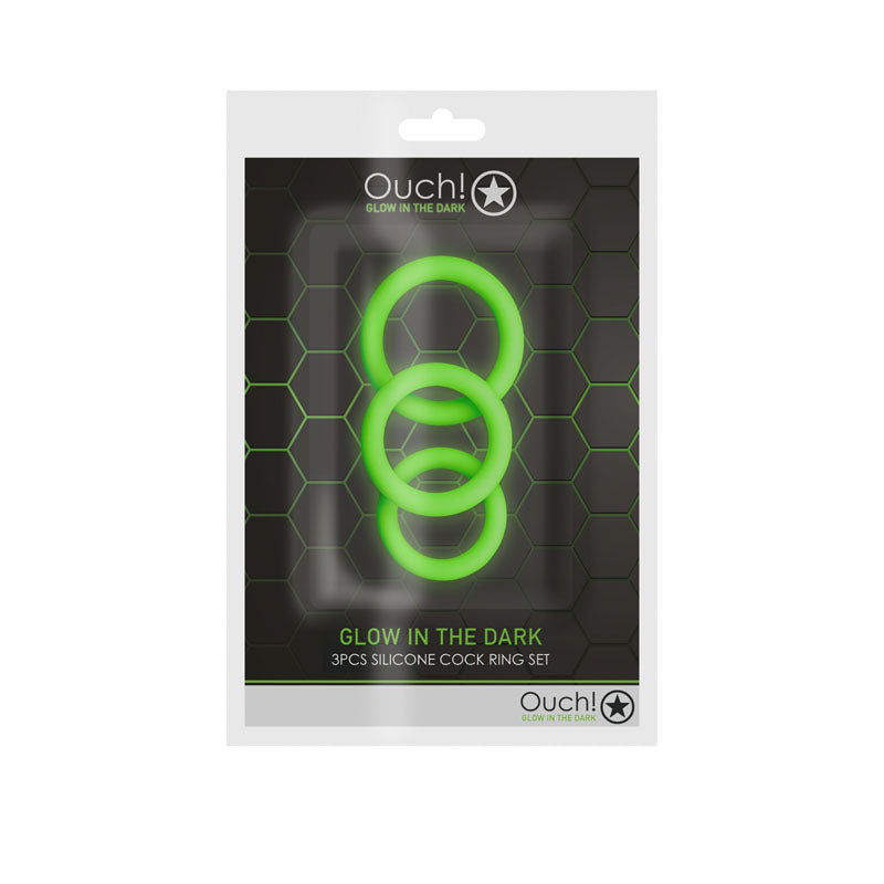Ouch! Glow In The Dark Cock Ring Set Glow In Dark Cock Rings Set Of 3 Sizes