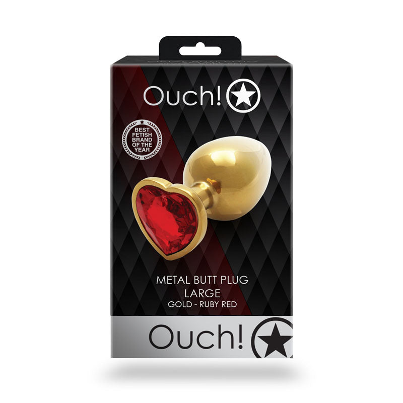 Ouch! Heart Gem Gold Butt Plug Large Gold 9.3 Cm Large Butt Plug With Heart Gem Base
