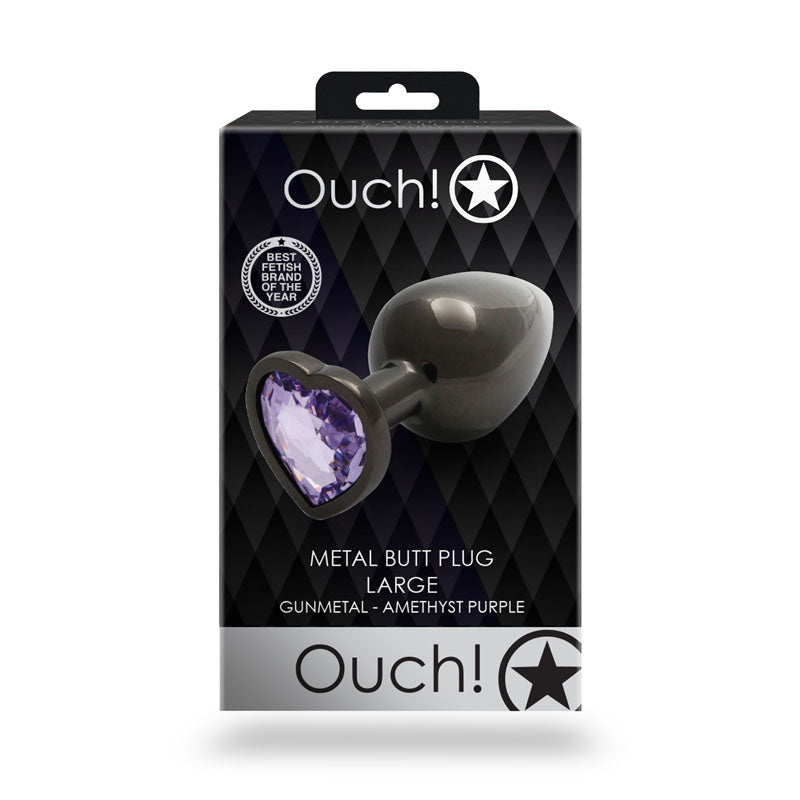 Ouch! Heart Gem Gunmetal Butt Plug Large Gunmetal 9.3 Cm Large Butt Plug With Heart Gem Base