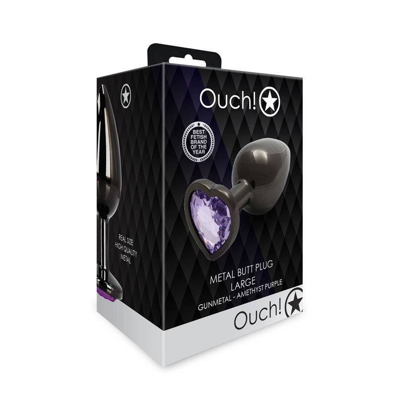 Ouch! Heart Gem Gunmetal Butt Plug Large Gunmetal 9.3 Cm Large Butt Plug With Heart Gem Base