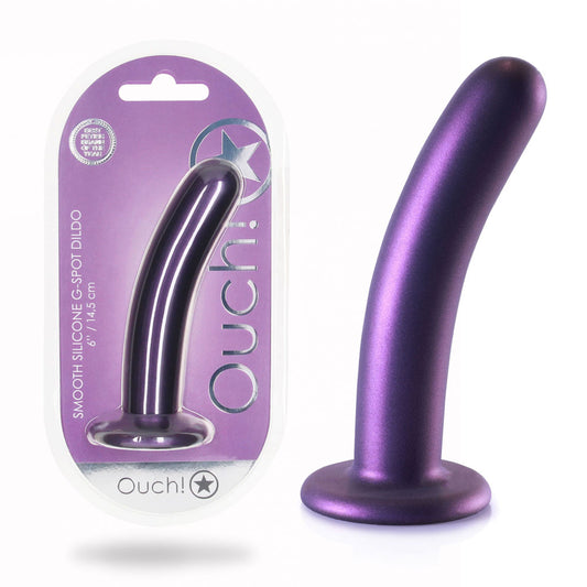 Ouch! Smooth Silicone G Spot Dildo 6'' / 14.5 Cm Metallic Purple 14.5 Cm Dildo