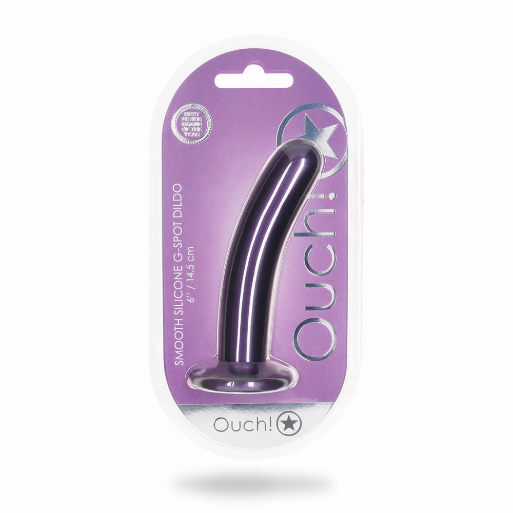 Ouch! Smooth Silicone G Spot Dildo 6'' / 14.5 Cm Metallic Purple 14.5 Cm Dildo