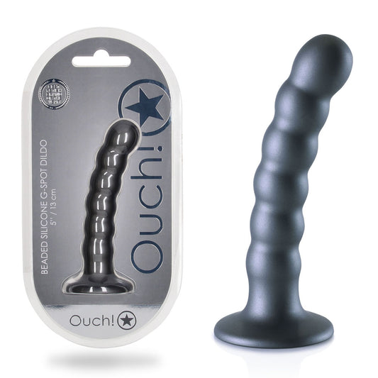 Ouch! Beaded Silicone G Spot Dildo 5'' / 13cm Gunmetal 13 Cm Dildo