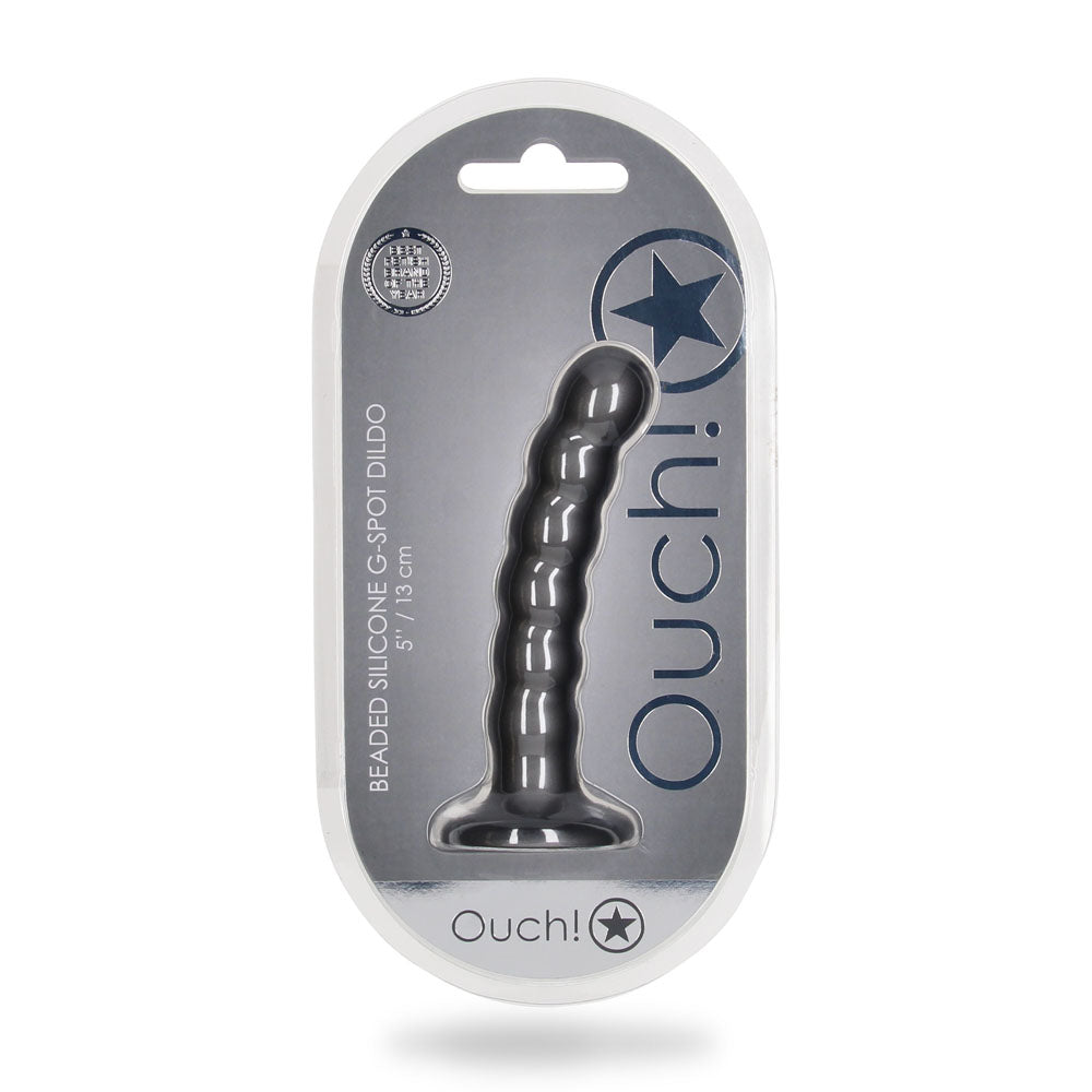 Ouch! Beaded Silicone G Spot Dildo 5'' / 13cm Gunmetal 13 Cm Dildo