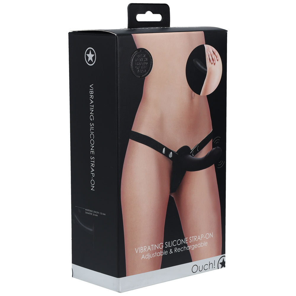 Ouch! Vibrating Silicone Strap On Black Black Usb Rechargeable Strap On