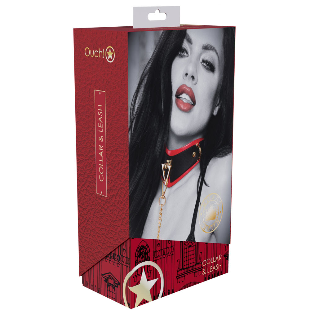 Ouch! Milan Collection Collar With Leash Black/Red Restraint