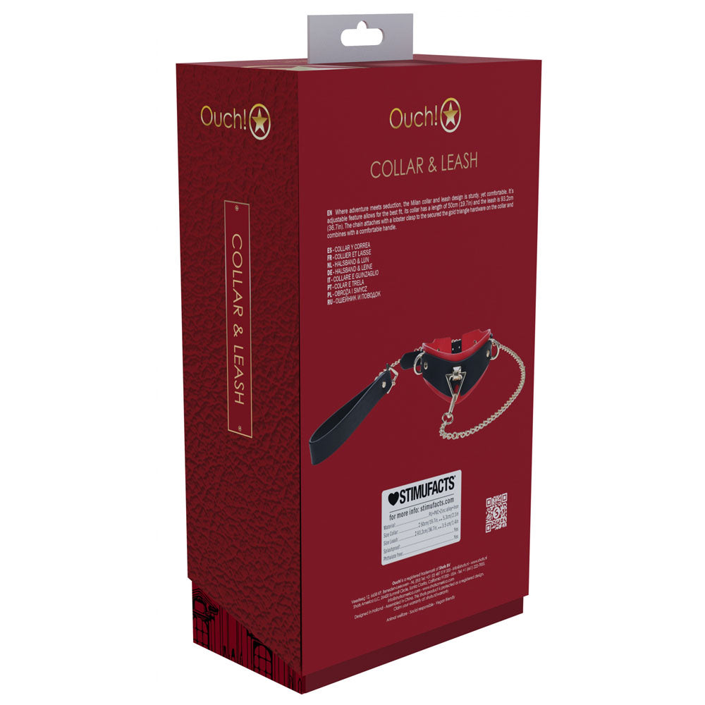 Ouch! Milan Collection Collar With Leash Black/Red Restraint