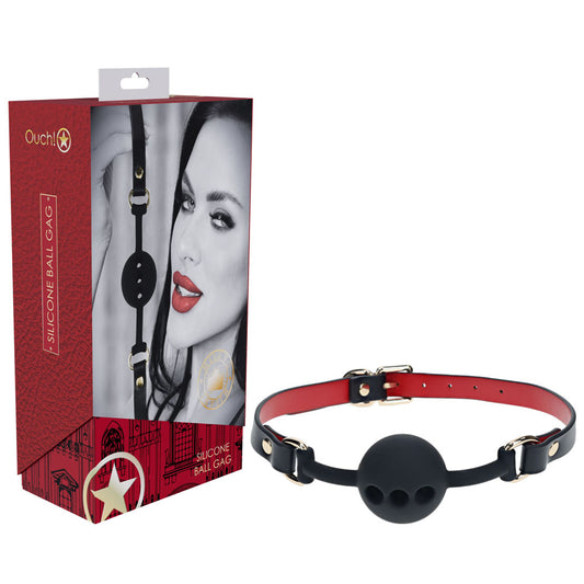 Ouch! Milan Collection Silicone Ball Gag Black/Red Breathable Mouth Restraint