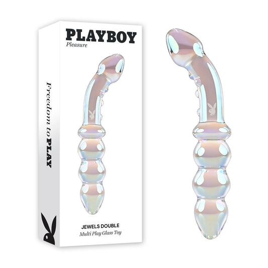 Playboy Pleasure Jewels Double Clear Glass 17.1 Cm Double Ended Dildo