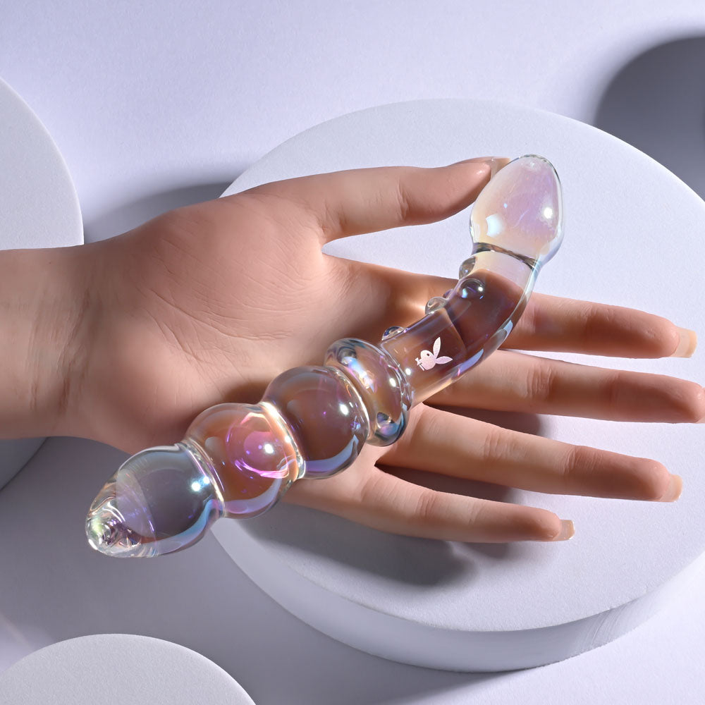 Playboy Pleasure Jewels Double Clear Glass 17.1 Cm Double Ended Dildo