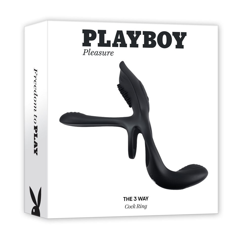 Playboy Pleasure The 3 Way Black Usb Rechargeable Vibrating Cock Ring With Wireless Remote