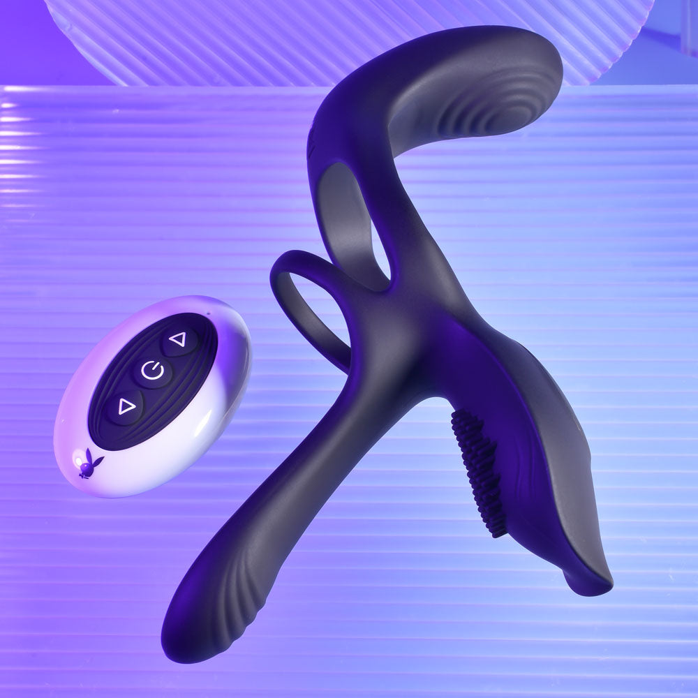Playboy Pleasure The 3 Way Black Usb Rechargeable Vibrating Cock Ring With Wireless Remote