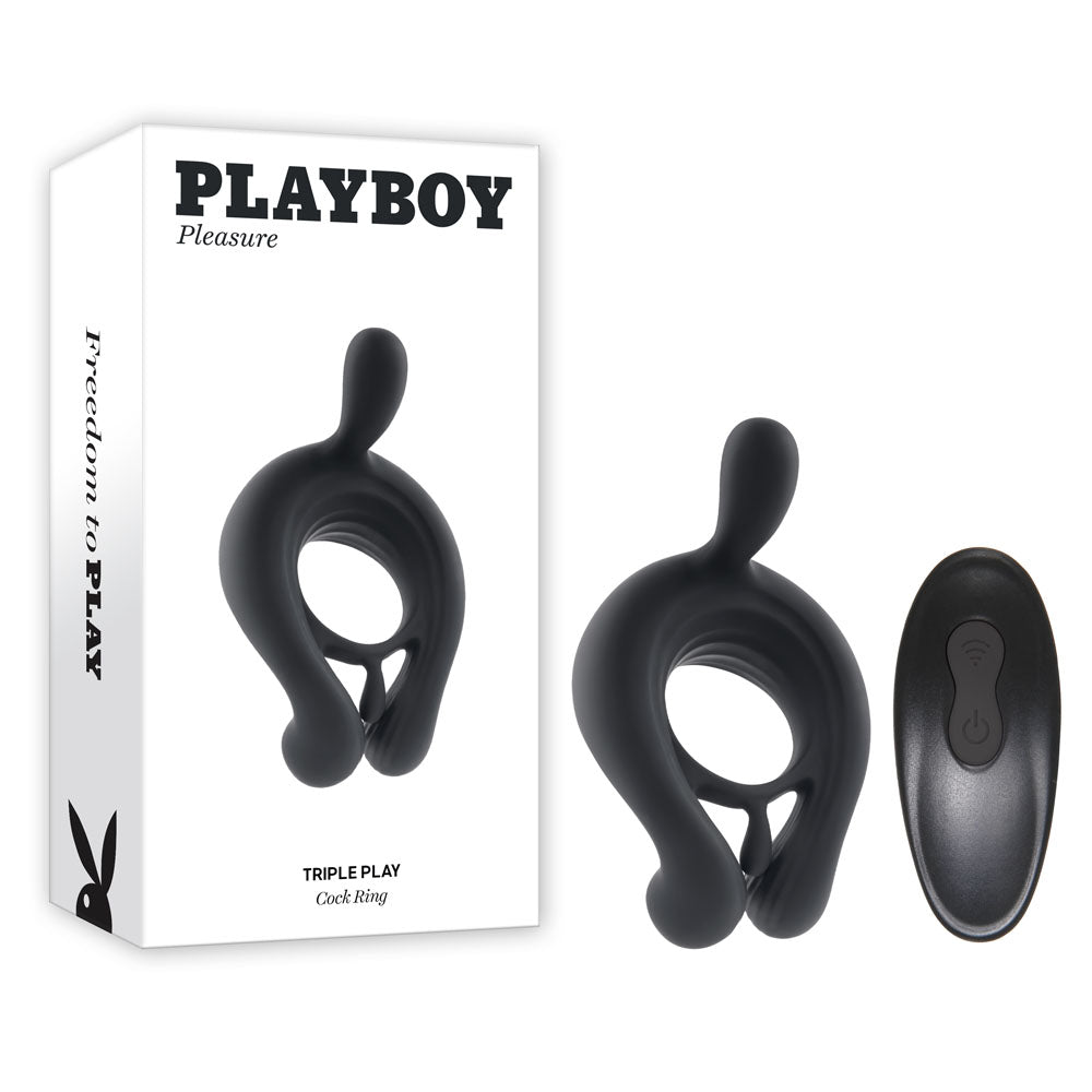 Playboy Pleasure Triple Play Black Usb Rechargeable Cock Ring With Wireless Remote