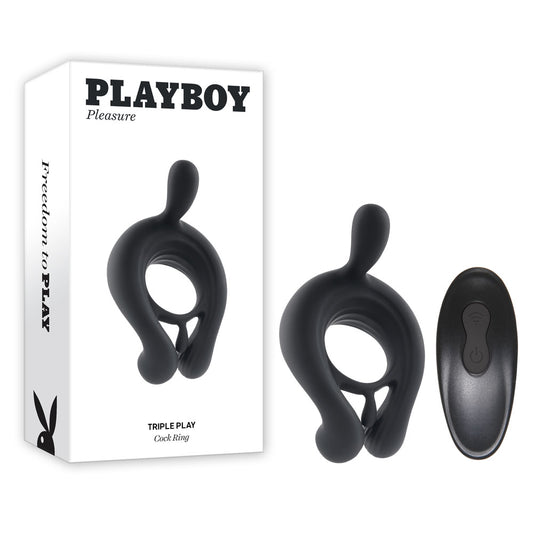 Playboy Pleasure Triple Play Black Usb Rechargeable Cock Ring With Wireless Remote
