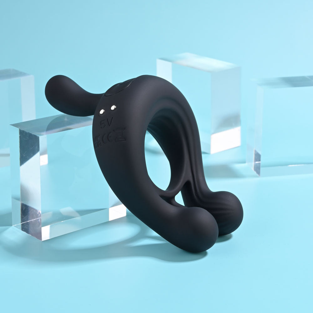 Playboy Pleasure Triple Play Black Usb Rechargeable Cock Ring With Wireless Remote