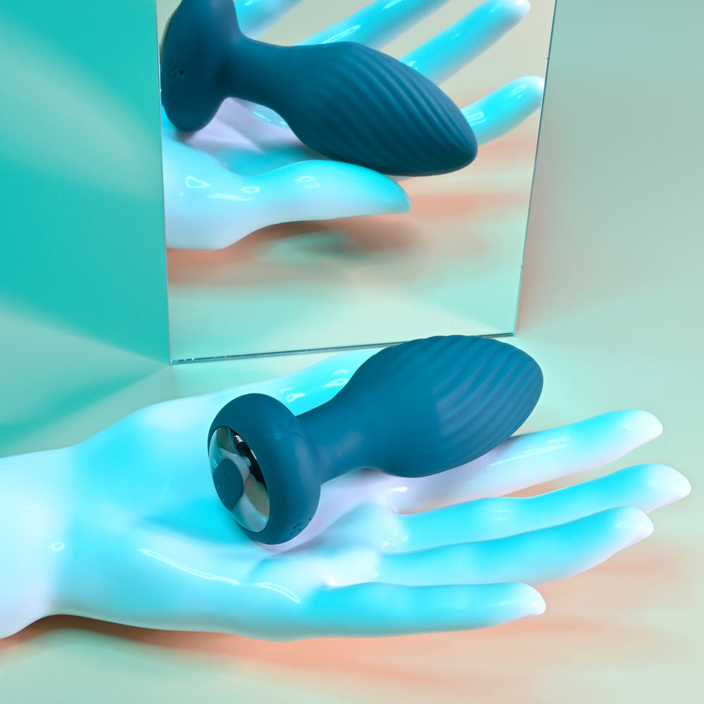 Playboy Pleasure Spinning Tail Teaser Blue 9.7 Cm Usb Rechargeable Vibrating & Rotating Butt Plug With Wireless Remote