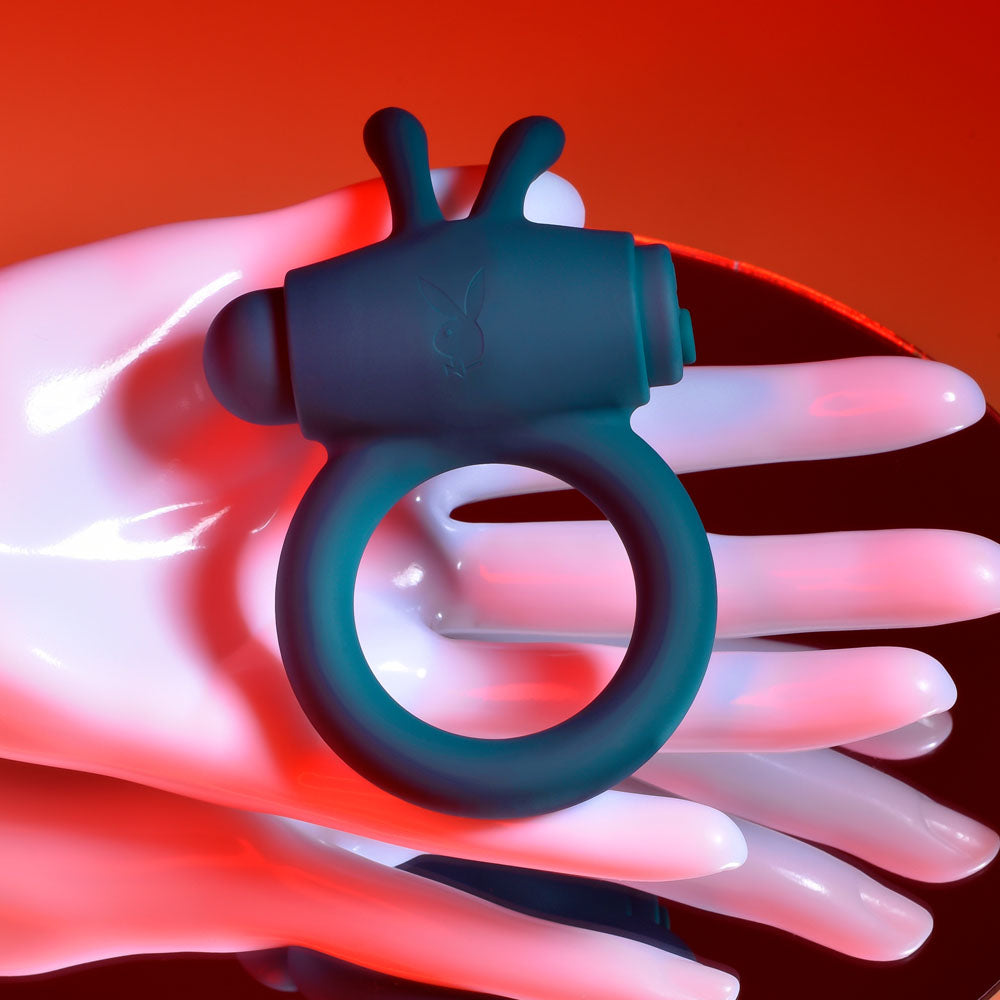 Playboy Pleasure Bunny Buzzer Green Usb Rechargeable Vibrating Cock Ring