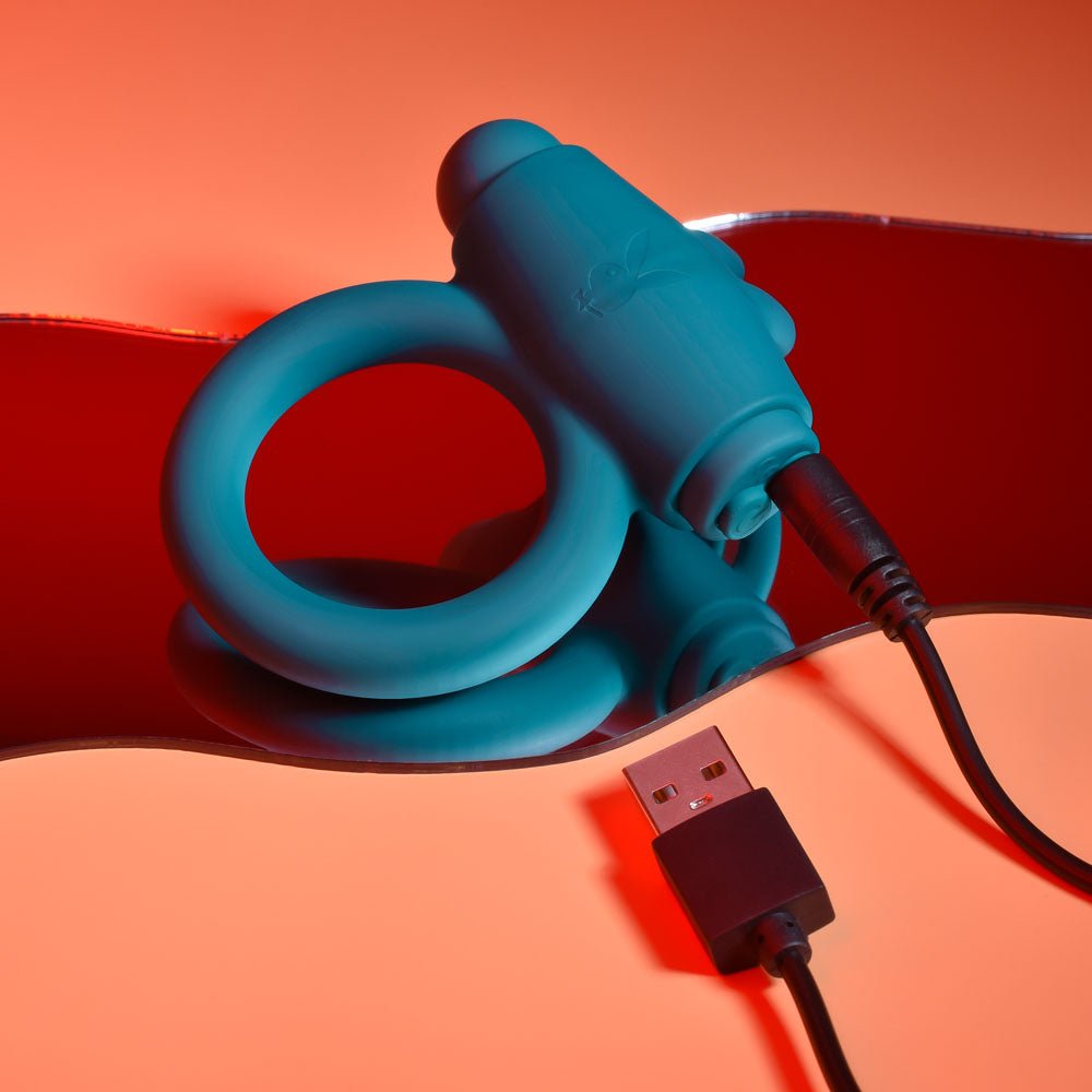 Playboy Pleasure Bunny Buzzer Green Usb Rechargeable Vibrating Cock Ring