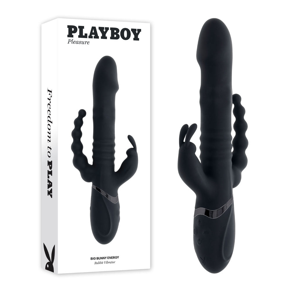 Playboy Pleasure Big Bunny Energy Black 26.2 Cm Usb Rechargeable Rabbit Vibrator With Anal Beads