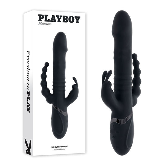 Playboy Pleasure Big Bunny Energy Black 26.2 Cm Usb Rechargeable Rabbit Vibrator With Anal Beads