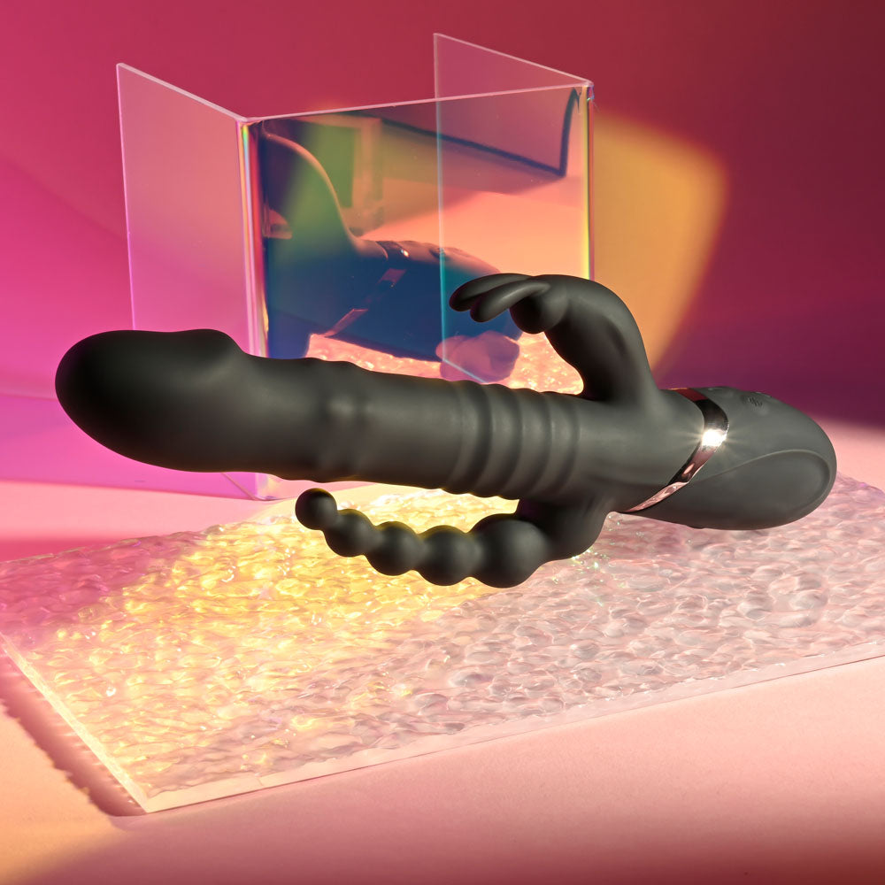 Playboy Pleasure Big Bunny Energy Black 26.2 Cm Usb Rechargeable Rabbit Vibrator With Anal Beads