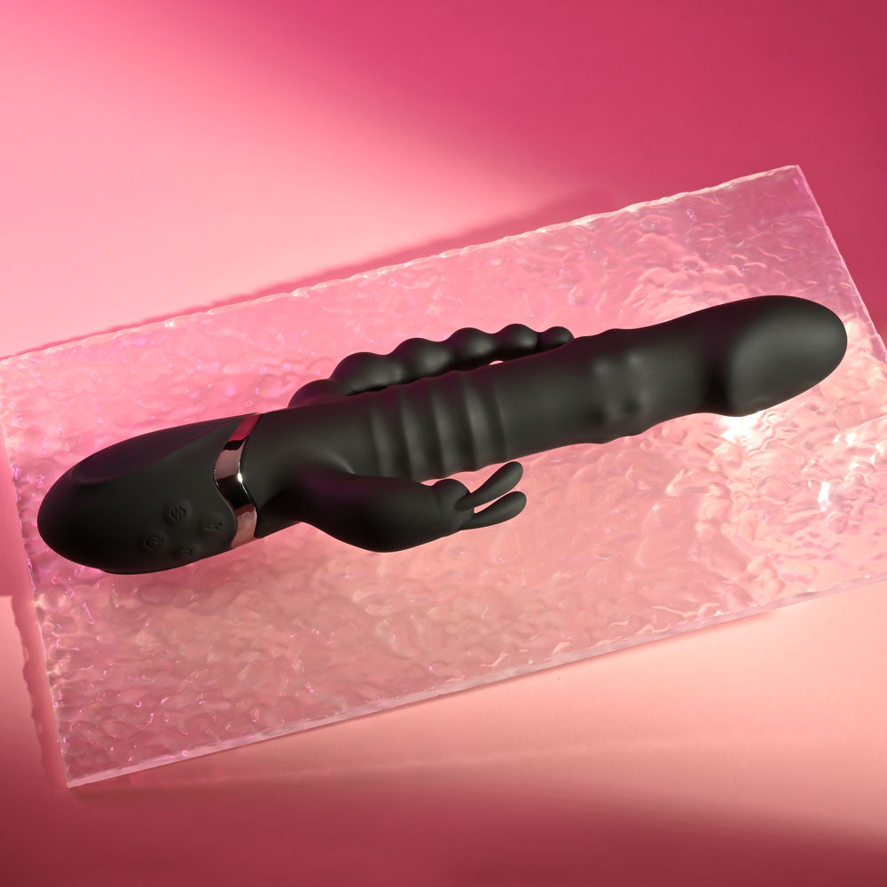 Playboy Pleasure Big Bunny Energy Black 26.2 Cm Usb Rechargeable Rabbit Vibrator With Anal Beads