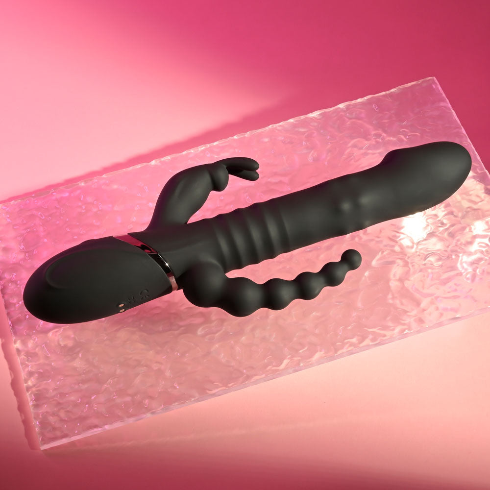 Playboy Pleasure Big Bunny Energy Black 26.2 Cm Usb Rechargeable Rabbit Vibrator With Anal Beads