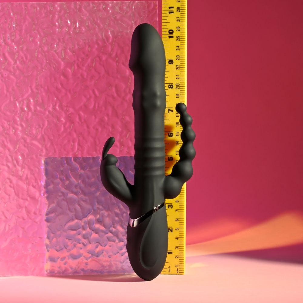 Playboy Pleasure Big Bunny Energy Black 26.2 Cm Usb Rechargeable Rabbit Vibrator With Anal Beads