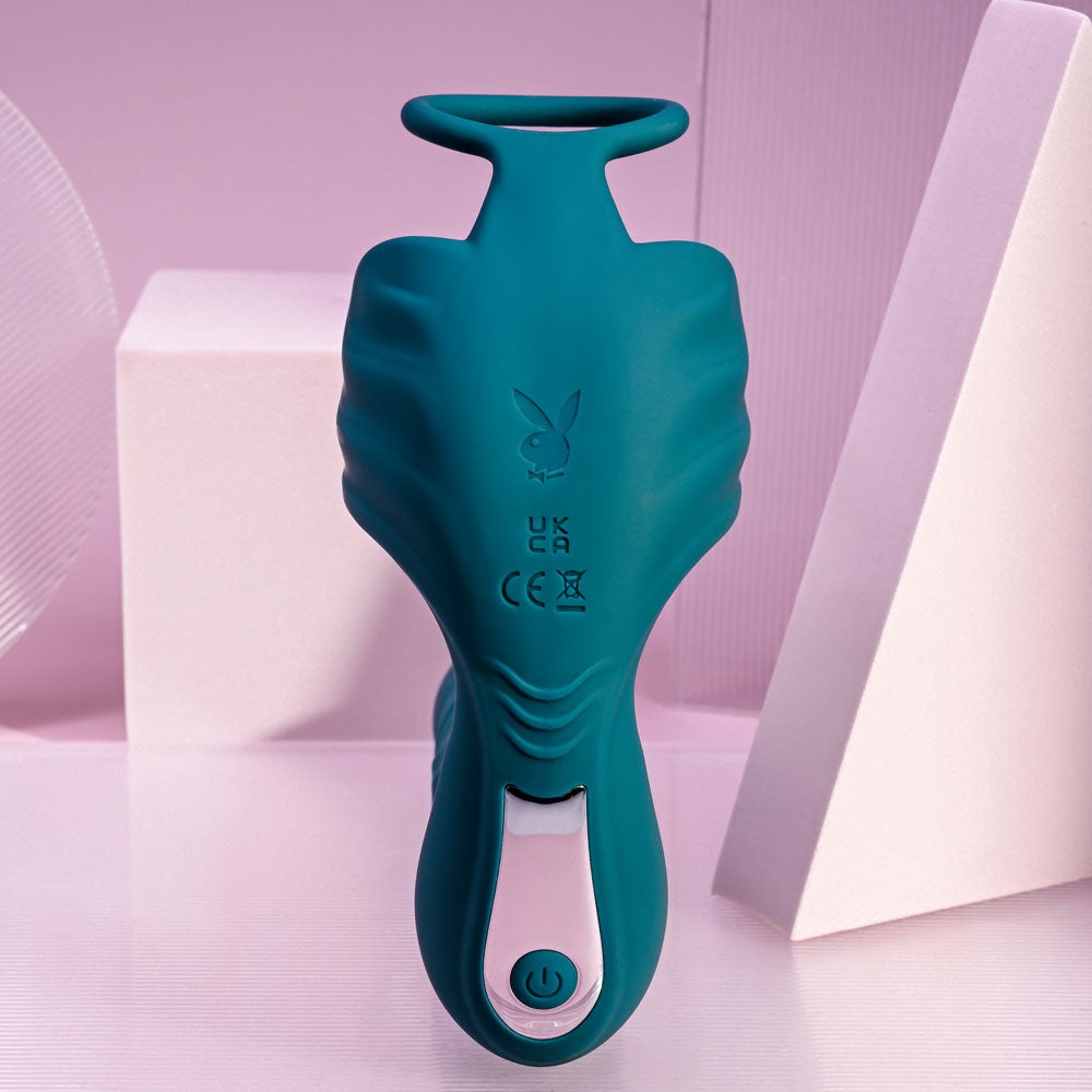 Playboy Pleasure Bring It On Teal Usb Rechargeable Thrusting Anal Plug With Cock Ring