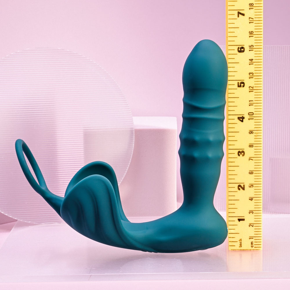 Playboy Pleasure Bring It On Teal Usb Rechargeable Thrusting Anal Plug With Cock Ring