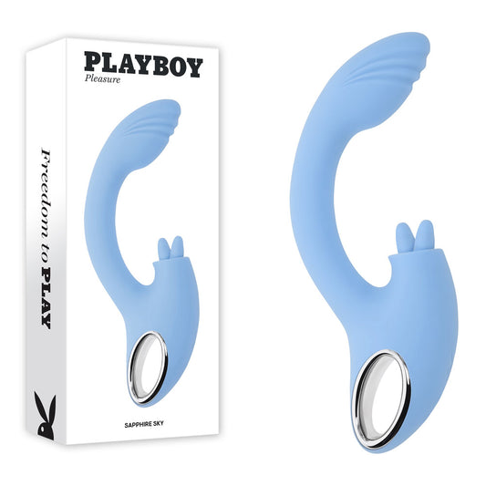 Playboy Pleasure Sapphire Sky Blue 21.6 Cm Usb Rechargeable Vibrator With Double Tongue Stimulator