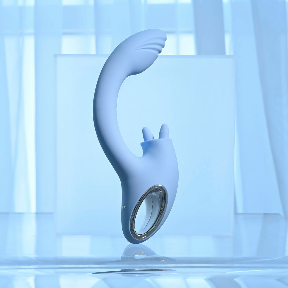 Playboy Pleasure Sapphire Sky Blue 21.6 Cm Usb Rechargeable Vibrator With Double Tongue Stimulator