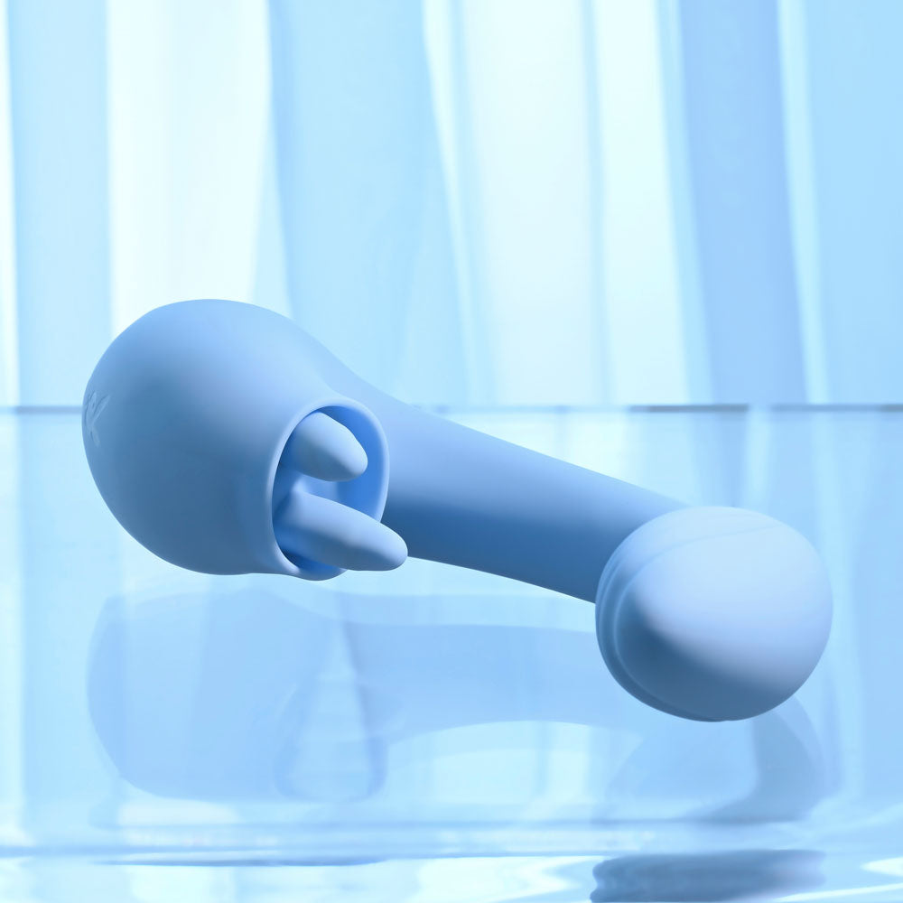 Playboy Pleasure Sapphire Sky Blue 21.6 Cm Usb Rechargeable Vibrator With Double Tongue Stimulator