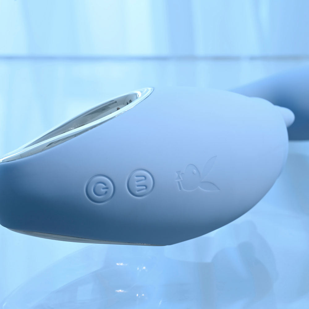 Playboy Pleasure Sapphire Sky Blue 21.6 Cm Usb Rechargeable Vibrator With Double Tongue Stimulator
