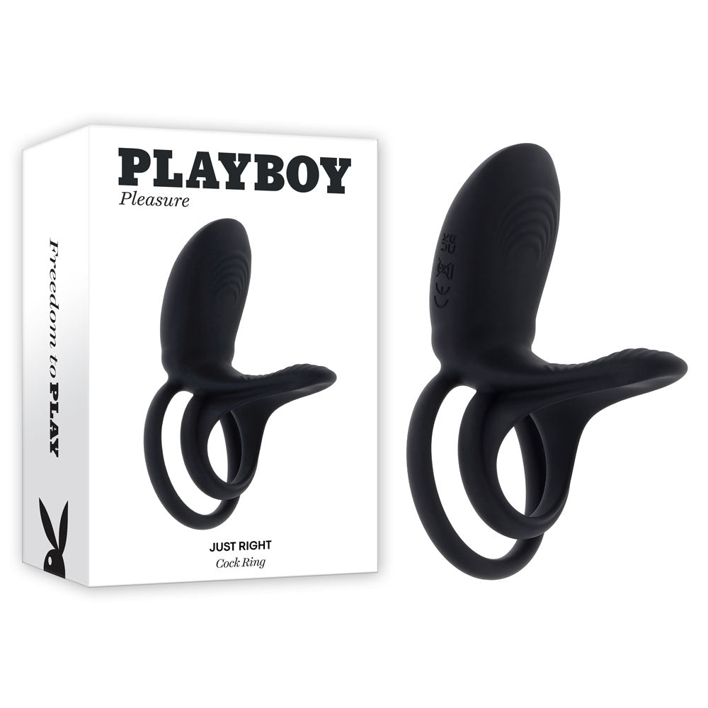 Playboy Pleasure Just Right Black Usb Rechargeable Vibrating Cock & Balls Rings
