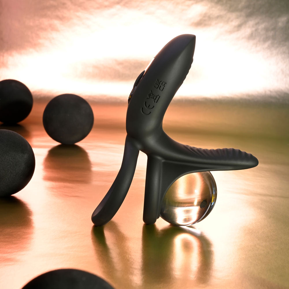 Playboy Pleasure Just Right Black Usb Rechargeable Vibrating Cock & Balls Rings
