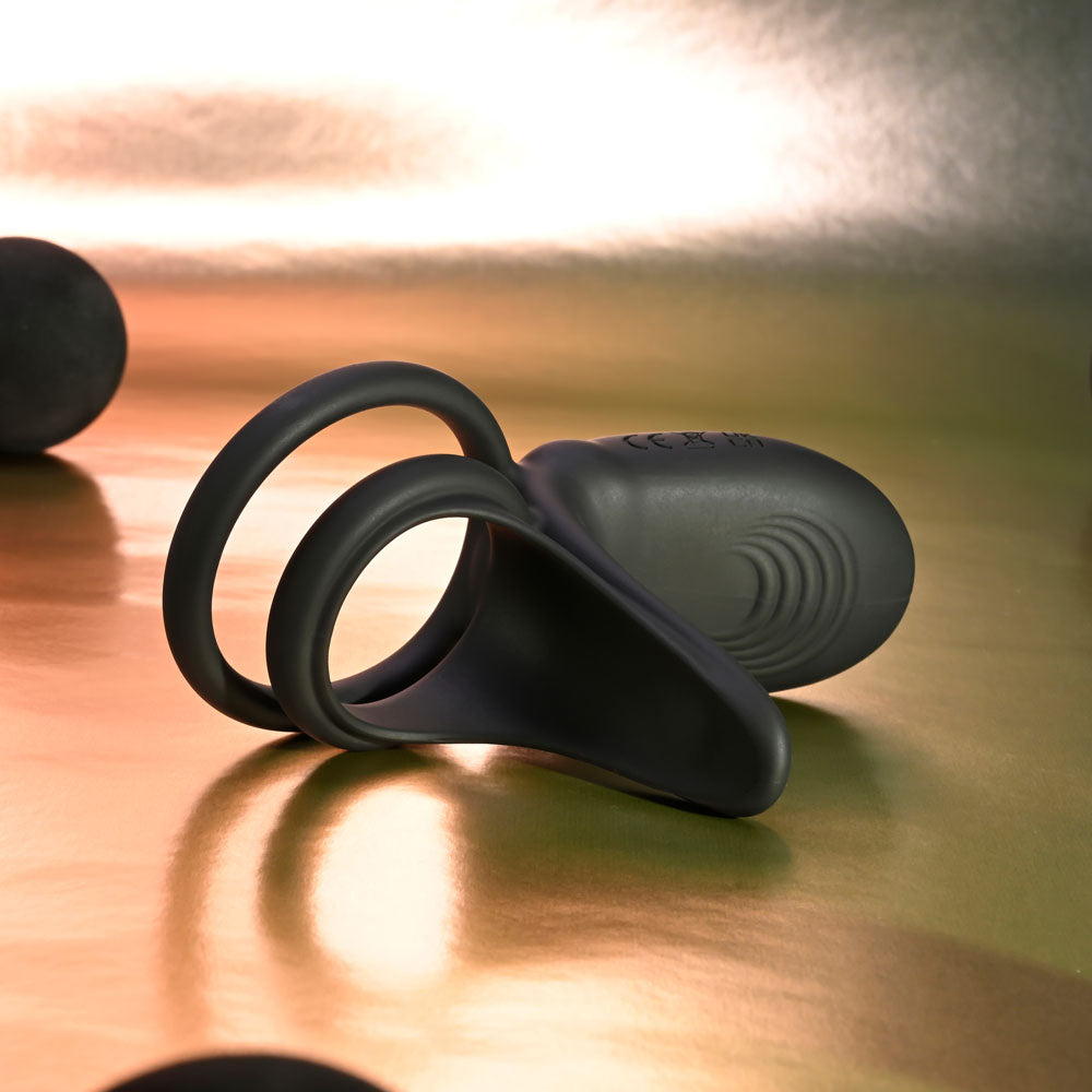 Playboy Pleasure Just Right Black Usb Rechargeable Vibrating Cock & Balls Rings