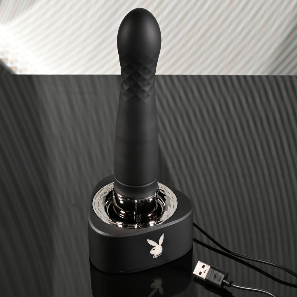 Playboy Pleasure Pleasure Zone Black 21.4 Cm Rechargeable Vibrator With Usb Charging Dock