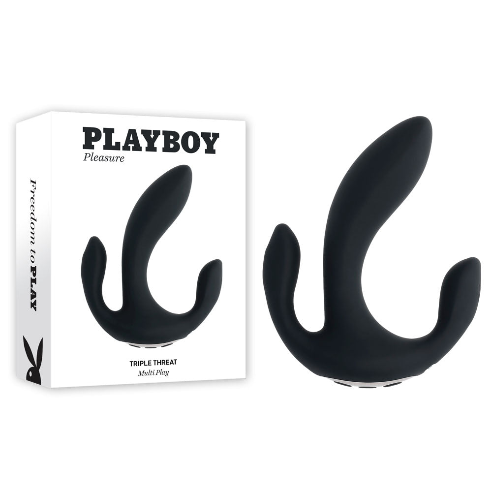 Playboy Pleasure Triple Threat Black Usb Rechargeable Triple Probe Vibrator